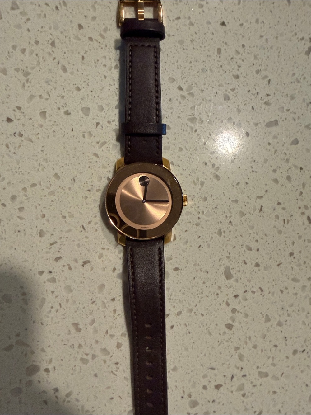 Movado Bold Rose gold-Tone Women’s Watch with Brown Leather Strap